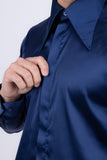 Barabas Wholesale Men's Spear Point Collar Shiny Long Sleeve Shirt 4B102 Navy