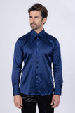 Barabas Wholesale Men's Spear Point Collar Shiny Long Sleeve Shirt 4B102 Navy