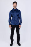 Barabas Wholesale Men's Spear Point Collar Shiny Long Sleeve Shirt 4B102 Navy