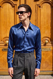 Barabas Wholesale Men's Spear Point Collar Shiny Long Sleeve Shirt 4B102 Navy