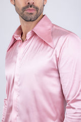 Barabas Wholesale Men's Spear Point Collar Shiny Long Sleeve Shirt 4B102 Pink