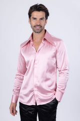Barabas Wholesale Men's Spear Point Collar Shiny Long Sleeve Shirt 4B102 Pink