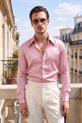 Barabas Wholesale Men's Spear Point Collar Shiny Long Sleeve Shirt 4B102 Pink