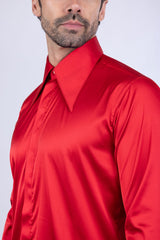 Barabas Wholesale Men's Spear Point Collar Shiny Long Sleeve Shirt 4B102 Red