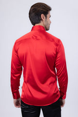 Barabas Wholesale Men's Spear Point Collar Shiny Long Sleeve Shirt 4B102 Red