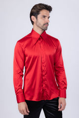 Barabas Wholesale Men's Spear Point Collar Shiny Long Sleeve Shirt 4B102 Red