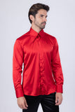 Barabas Wholesale Men's Spear Point Collar Shiny Long Sleeve Shirt 4B102 Red