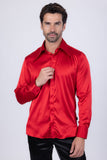 Barabas Wholesale Men's Spear Point Collar Shiny Long Sleeve Shirt 4B102 Red