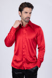 Barabas Wholesale Men's Spear Point Collar Shiny Long Sleeve Shirt 4B102 Red