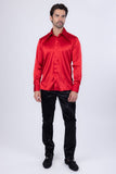Barabas Wholesale Men's Spear Point Collar Shiny Long Sleeve Shirt 4B102 Red