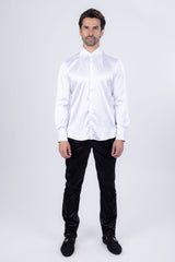 Barabas Wholesale Men's Spear Point Collar Shiny Long Sleeve Shirt 4B102 White