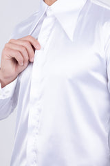 Barabas Wholesale Men's Spear Point Collar Shiny Long Sleeve Shirt 4B102 White