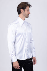 Barabas Wholesale Men's Spear Point Collar Shiny Long Sleeve Shirt 4B102 White
