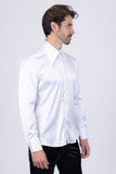 Barabas Wholesale Men's Spear Point Collar Shiny Long Sleeve Shirt 4B102 White