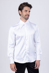 Barabas Wholesale Men's Spear Point Collar Shiny Long Sleeve Shirt 4B102 White