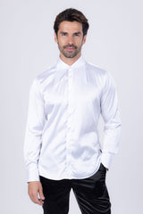 Barabas Wholesale Men's Spear Point Collar Shiny Long Sleeve Shirt 4B102 White