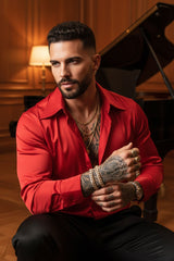 Barabas Wholesale Men's Spear Point Collar Shiny Long Sleeve Shirt 4B102 Red