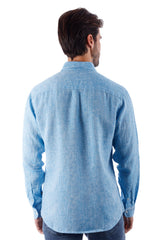 Barabas Wholesale Men's Linen Lightweight Button Down Long Sleeve Shirt 4B30 Blue