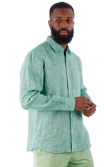 Barabas Wholesale Men's Linen Lightweight Button Down Long Sleeve Shirt 4B30 Green