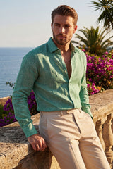 Barabas Wholesale Men's Linen Lightweight Button Down Long Sleeve Shirt 4B30 Green