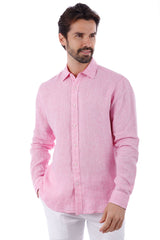 Barabas Wholesale Men's Linen Lightweight Button Down Long Sleeve Shirt 4B30 Pink