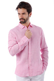 Barabas Wholesale Men's Linen Lightweight Button Down Long Sleeve Shirt 4B30 Pink