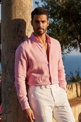 Barabas Wholesale Men's Linen Lightweight Button Down Long Sleeve Shirt 4B30 Pink