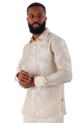 Barabas Wholesale Men's Floral Rose Button Down Long Sleeve Shirt 4B31 Beige