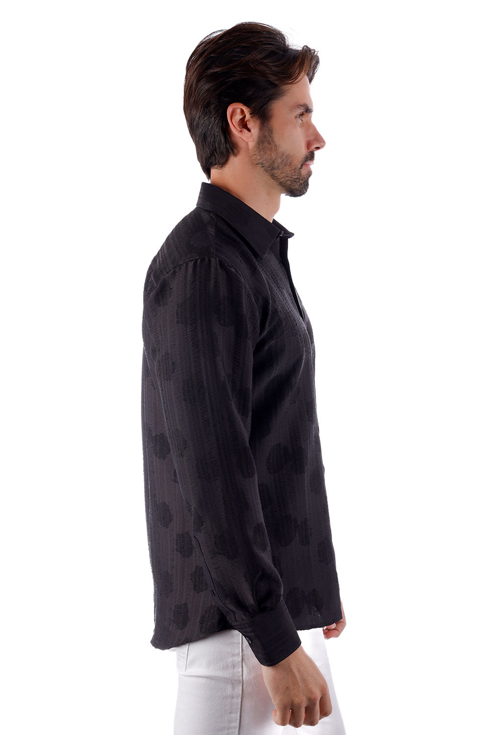 BARABAS Men's Floral Rose Button Down Long Sleeve Shirt 4B31 Black
