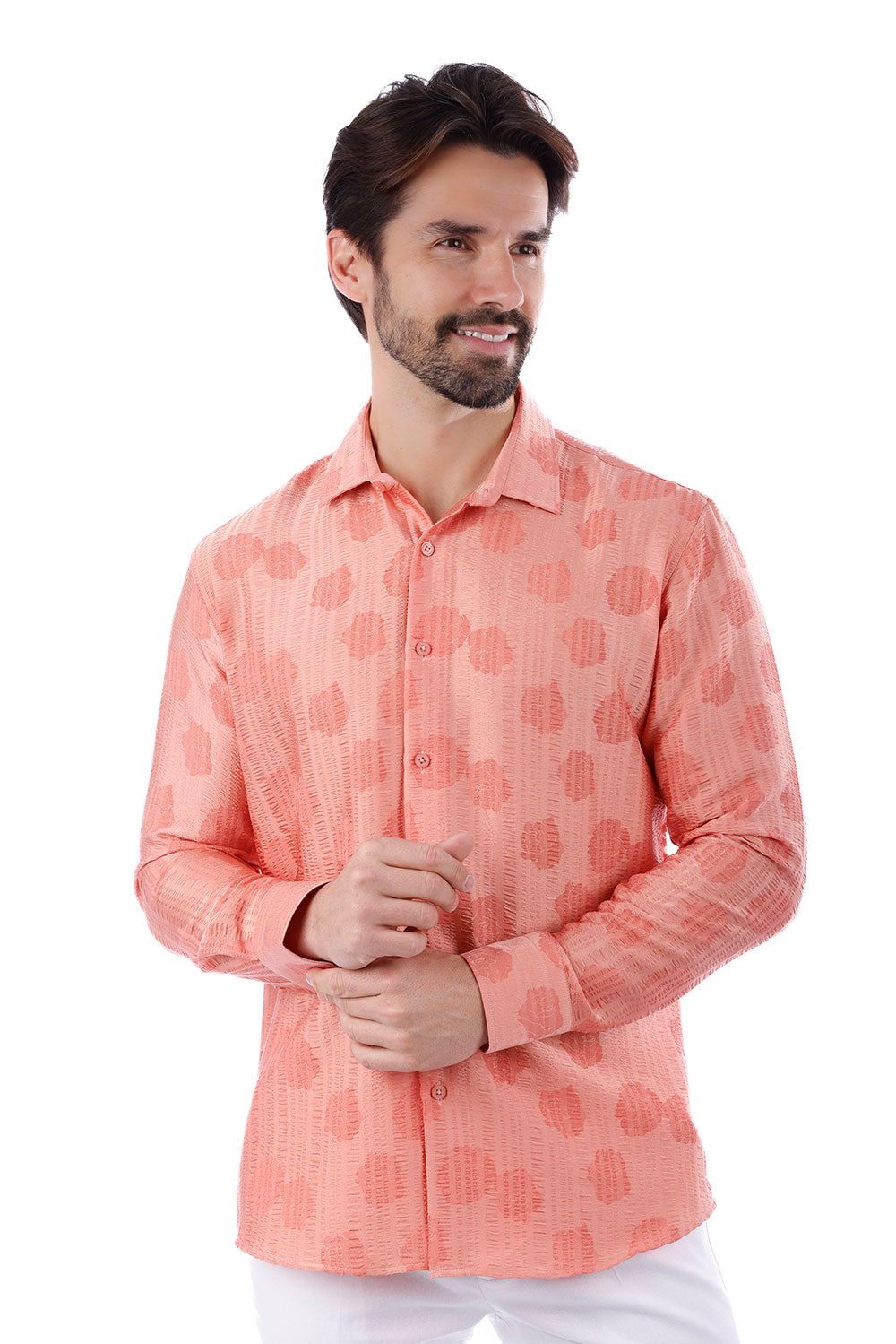 BARABAS Men's Floral Rose Button Down Long Sleeve Shirt 4B31 Coral