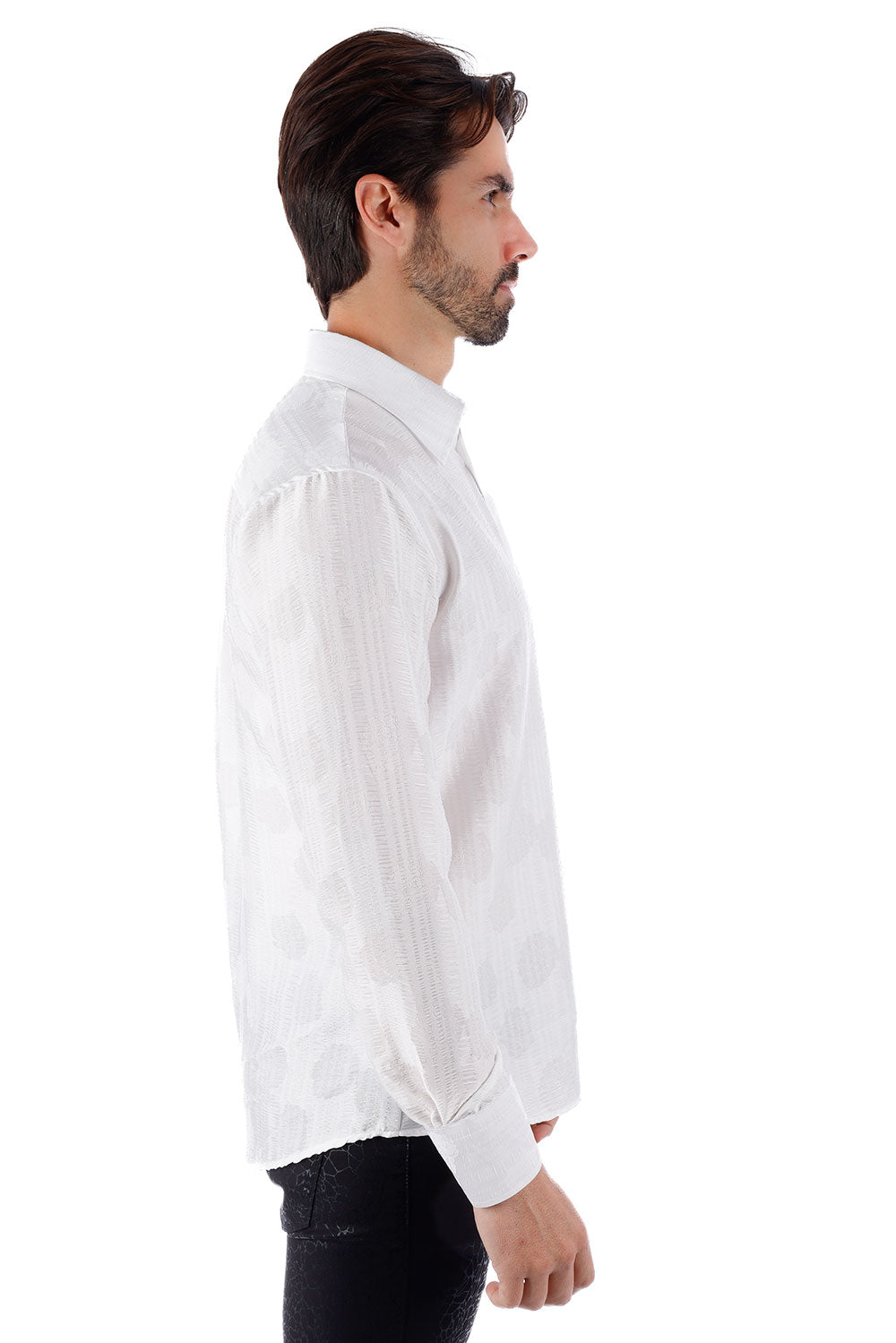 BARABAS Men's Floral Rose Button Down Long Sleeve Shirt 4B31 White