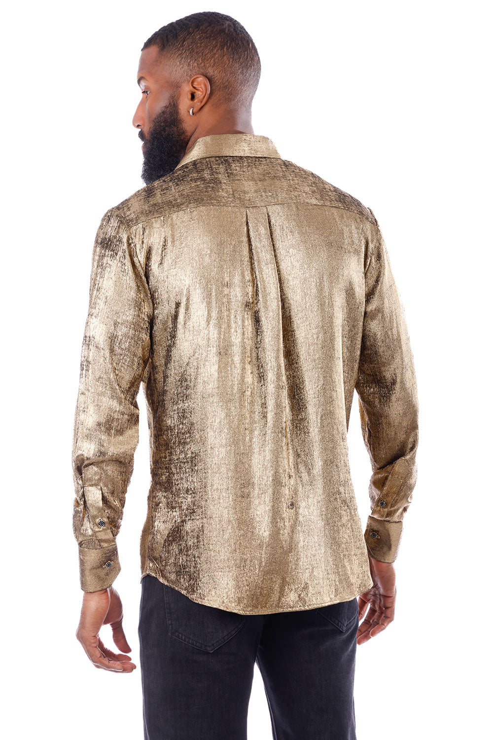 BARABAS Men's Metallic Shiny Button Down Long Sleeve Shirt 4B32 Gold