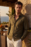 Barabas Wholesale Men's Solid Color Casual Button Down Long Sleeve Shirt 4B33 Khaki 