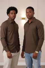 Barabas Wholesale Men's Solid Color Casual Button Down Long Sleeve Shirt 4B33 Khaki 