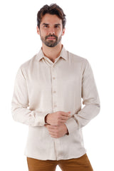 Barabas Wholesale Men's Textured Stretch Button Down Long Sleeve Shirt 4B34 Beige