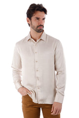 Barabas Wholesale Men's Textured Stretch Button Down Long Sleeve Shirt 4B34 Beige
