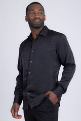 Barabas Wholesale Men's Textured Stretch Button Down Long Sleeve Shirt 4B34 Black