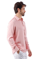 Barabas Wholesale Men's Textured Stretch Button Down Long Sleeve Shirt 4B34 Pink