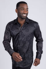 Barabas Wholesale Men's Floral Stretch Button Down Long Sleeve Shirt 4B36 Black
