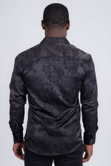 Barabas Wholesale Men's Floral Stretch Button Down Long Sleeve Shirt 4B36 Black