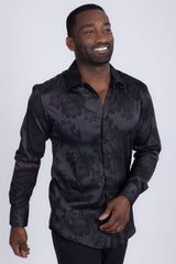 Barabas Wholesale Men's Floral Stretch Button Down Long Sleeve Shirt 4B36 Black