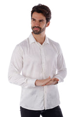 Barabas Wholesale Men's Floral Stretch Button Down Long Sleeve Shirt 4B36 White