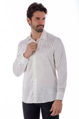 Barabas Wholesale Men's Floral Stretch Button Down Long Sleeve Shirt 4B36 White