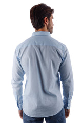 Barabas Wholesale Men's Linen Lightweight Button Down Long Sleeve Shirt 4B37 Blue