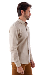 Barabas Wholesale Men's Linen Lightweight Button Down Long Sleeve Shirt 4B37 Khaki