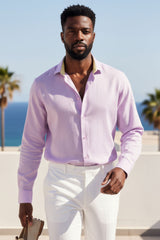 Barabas Wholesale Men's Linen Lightweight Button Down Long Sleeve Shirt 4B37 Lavender