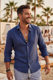 Barabas Wholesale Men's Linen Lightweight Button Down Long Sleeve Shirt 4B37 Blue