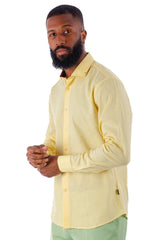 Barabas Wholesale Men's Linen Lightweight Button Down Long Sleeve Shirt 4B37 Yellow