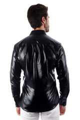 BARABAS Men's Metallic Button Down Long Sleeve Shiny Shirt 4B38 Black