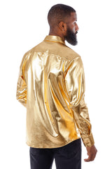 BARABAS Men's Metallic Button Down Long Sleeve Shiny Shirt 4B38 Gold